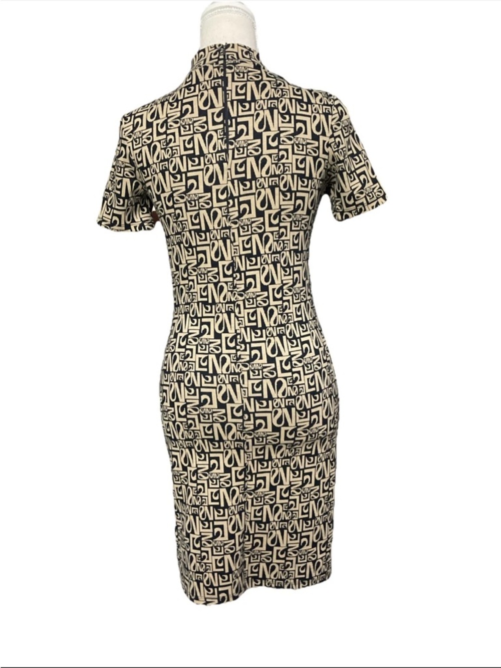 Bershka C. Tangana Black & Cream Geometric Bodycon Dress Sz Small - Picture 3 of 5